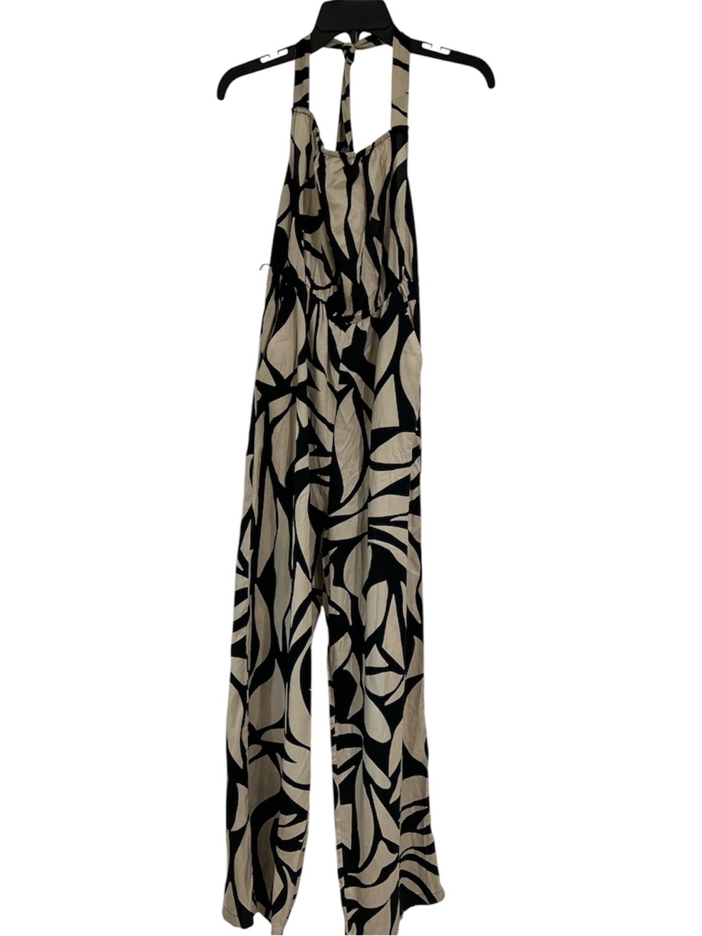 Sanctuary/Anthropology Black and Beige Leaf-Print Halter Jumpsuit